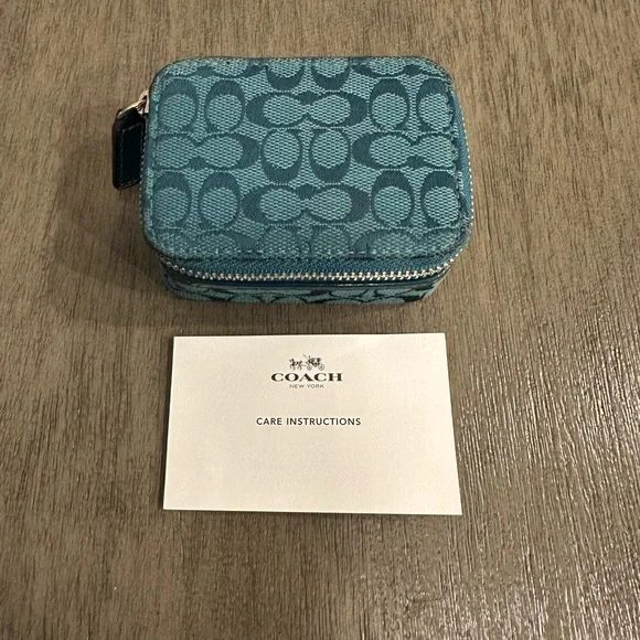 Coach Signature Teal Mini Medicine Travel Case - Picture 7 of 14
